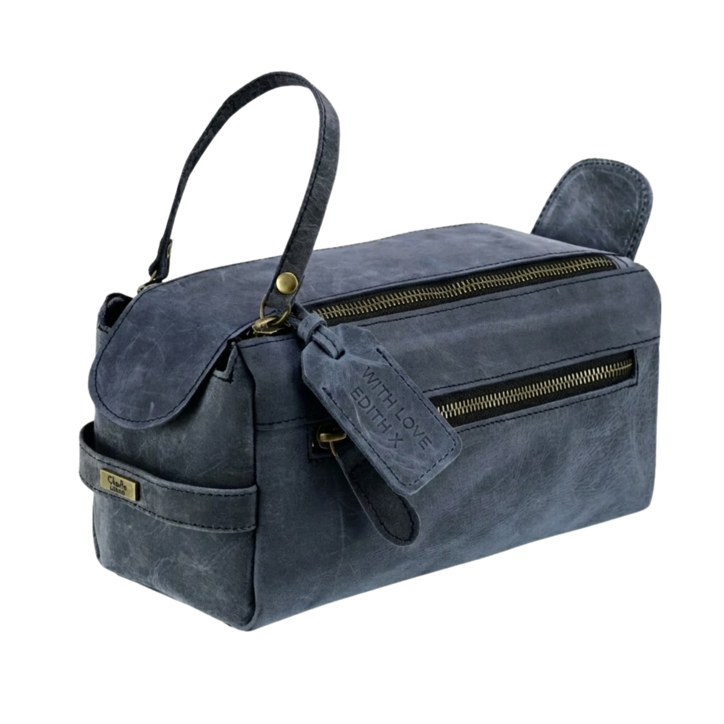 Luxury Personalised Lay-Flat Leather Wash Bag