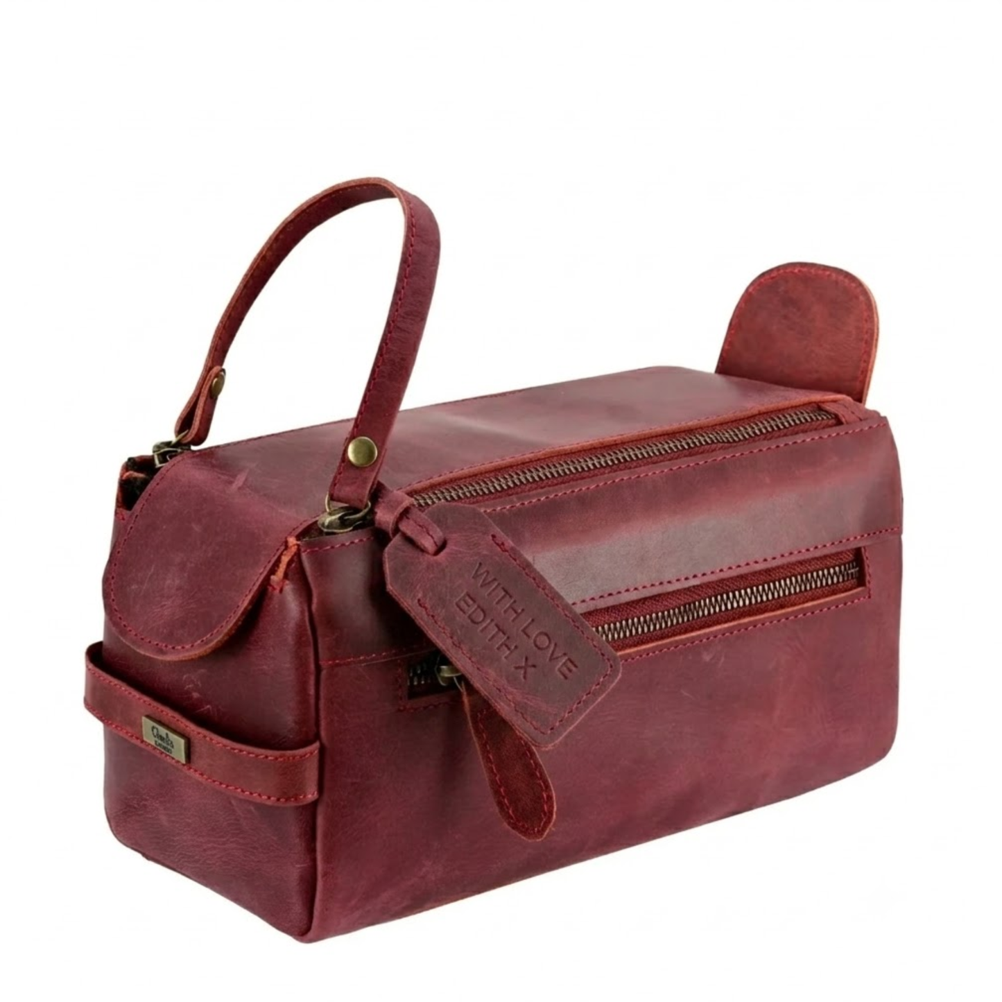 Luxury Personalised Lay-Flat Leather Wash Bag