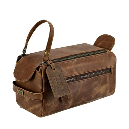 Luxury Personalised Lay-Flat Leather Wash Bag