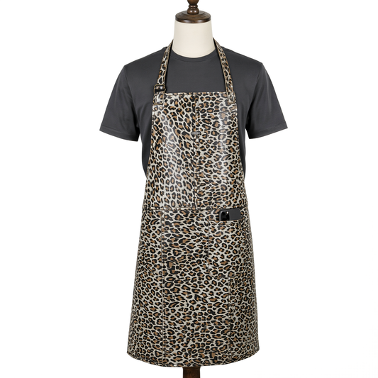 Personalised Leopard Print Leather Apron for Dad, Husband or Him